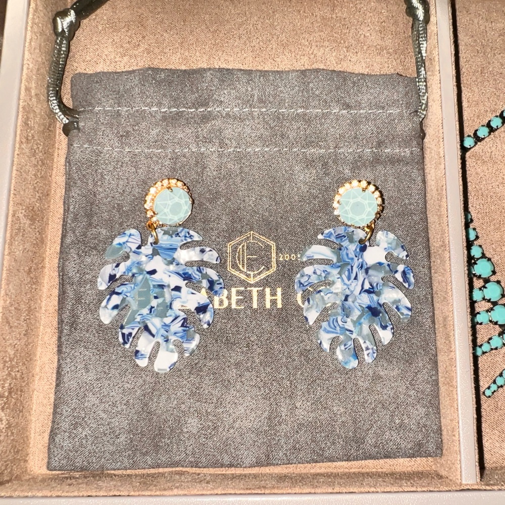 Elizabeth Cole Chloe Leaf Drop Earrings light blue